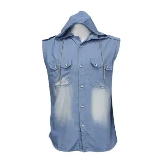 hooded denim shirt mens