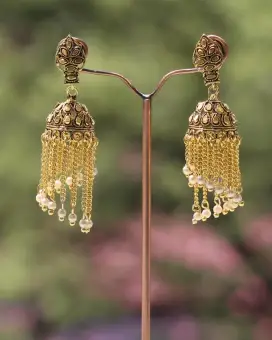 Golden Chain Drop Pinjada Jumka Earrings Online Best Golden Chain Drop Pinjada Jumka Earrings