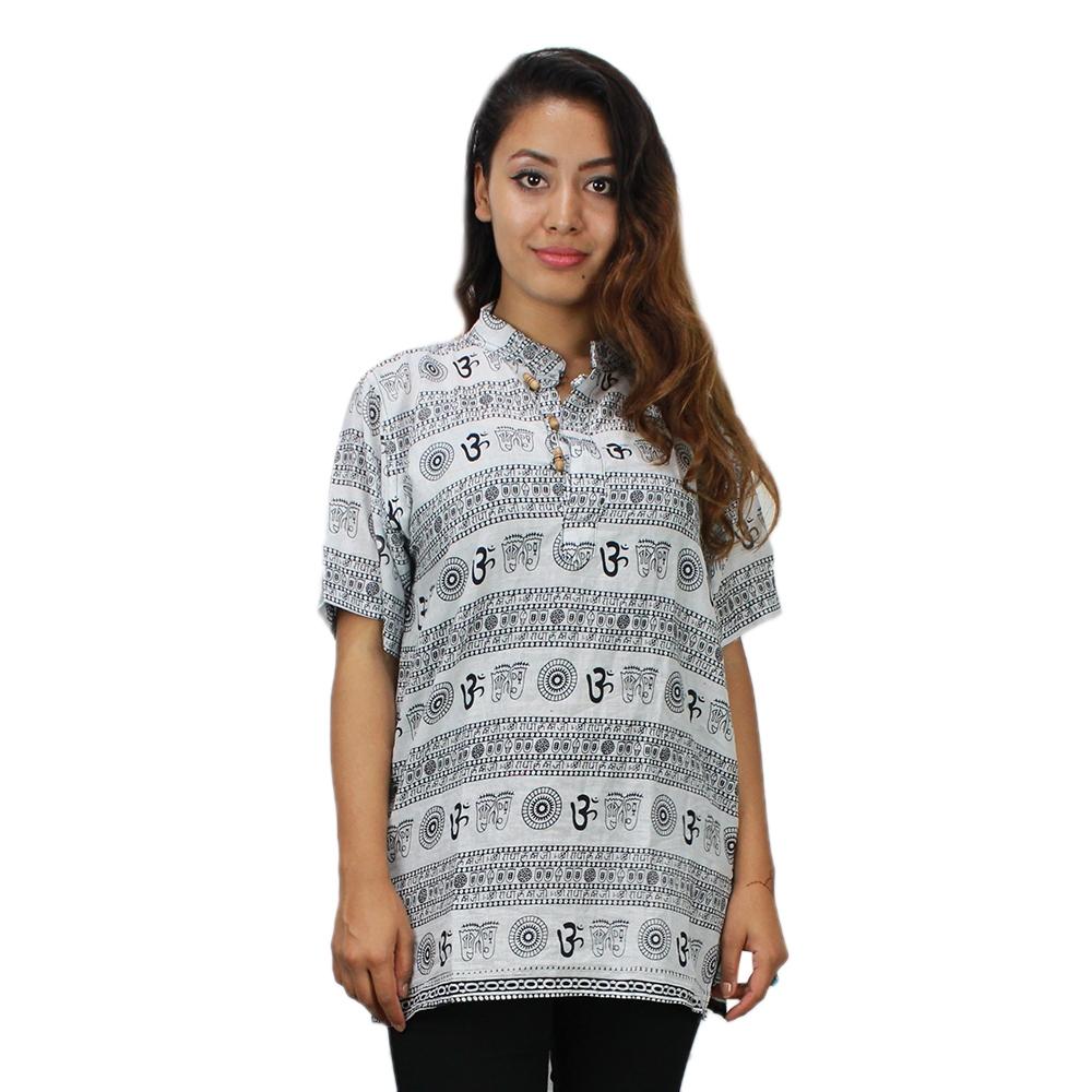 White Om Printed Top For Women: Buy 