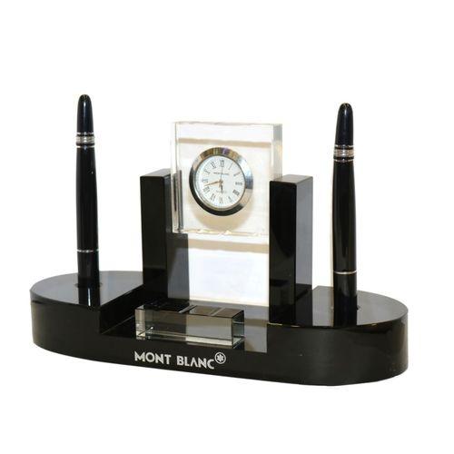 Mont Blanc Black Silver Pen Stand With Clock At Best Mont Blanc Black Silver Pen Stand With