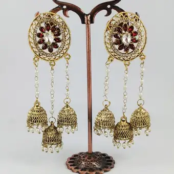 Gold Toned Pinjada Chain Drop Earrings For Women Online Gold Toned Pinjada Chain Drop Earrings For Women