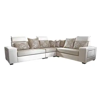 Sunrise Furniture L Shape Wooden 6 Seater Sectional Sofa Cream