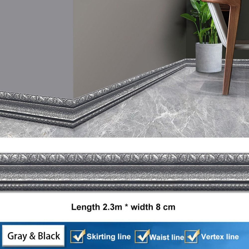 8cm Line 2.3m * 8cm Fashion XPE Foam 3D Skirting Line Waterproof Thicken Tiles ...