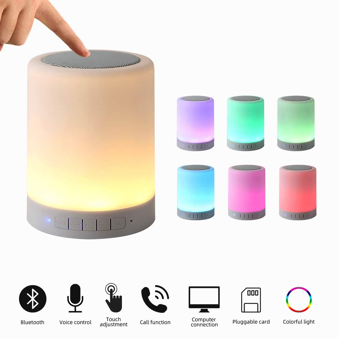 Portable Night Light Wireless Bluetooth Speaker, Touch Control, Color