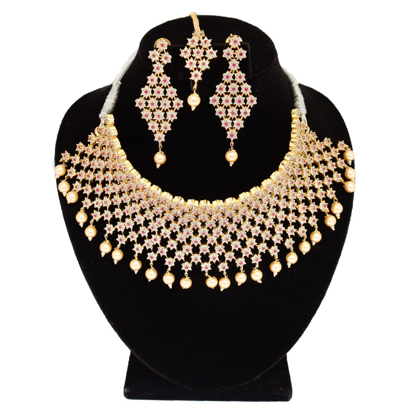 Golden/Red Stone \u0026 Pearl Necklace 