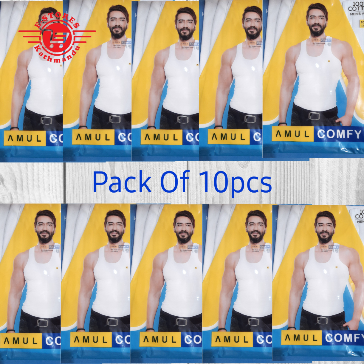 Pack Of 10pcs Amul Comfy Men's Vest 100% Cotton RN-1899