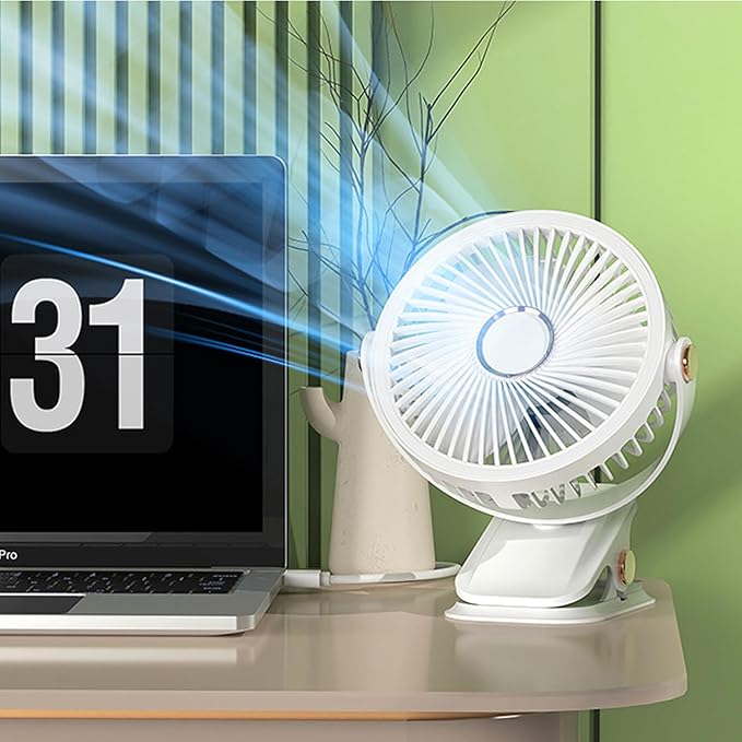USB/Battery Powered Clip-on Fan with Night Light for Office & Home