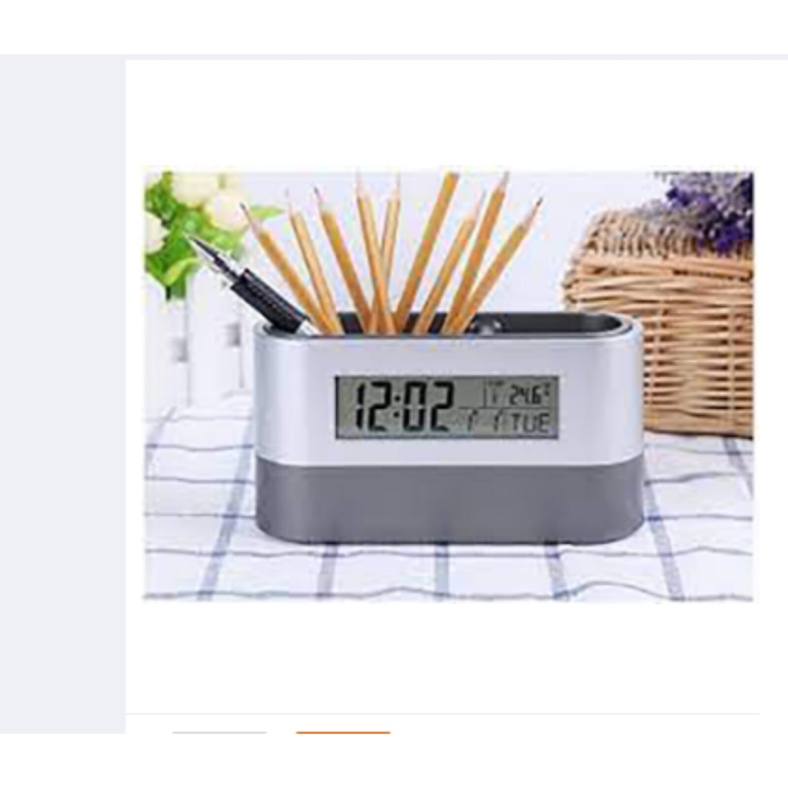 Oval Desk Clock Stand With Clock Pen Holder Time Alarm Snooze Calendar Temperatu