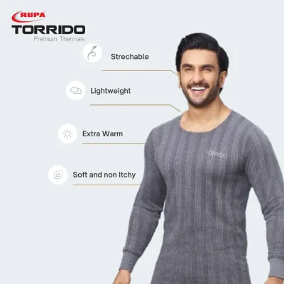 Rupa Torrido 7001 V Neck Grey Thermal Top For Men