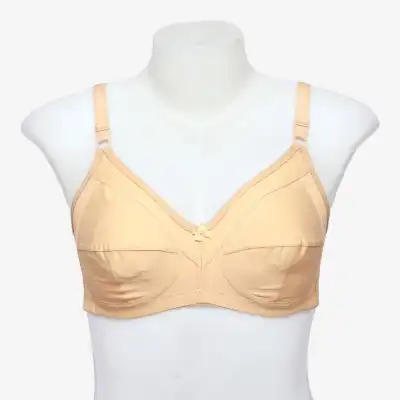 Beige Plain Design Ultimate Cotton Non-Padded C Cup Bra For Women