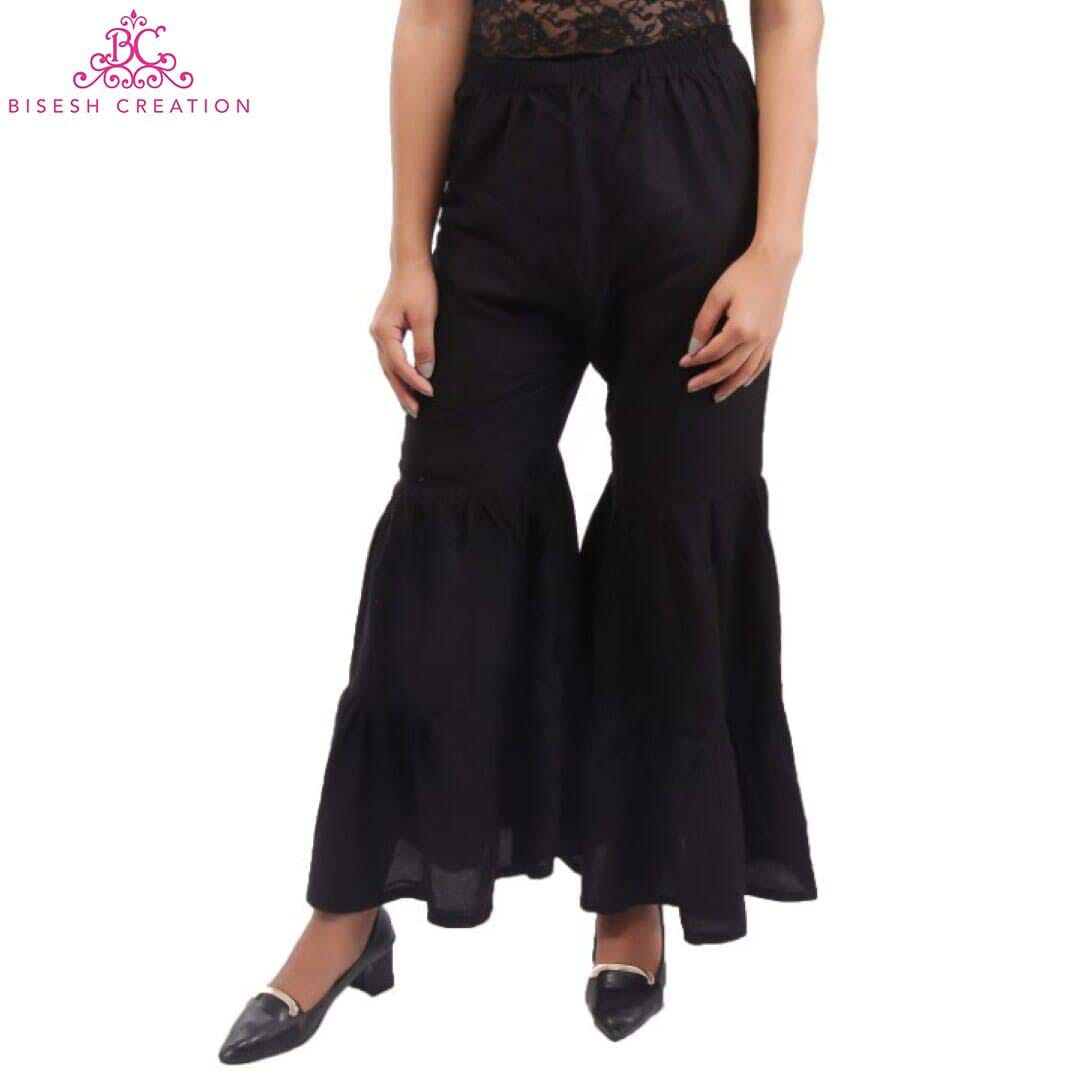 Bisesh Creation Black Solid Flared Gharara For Women