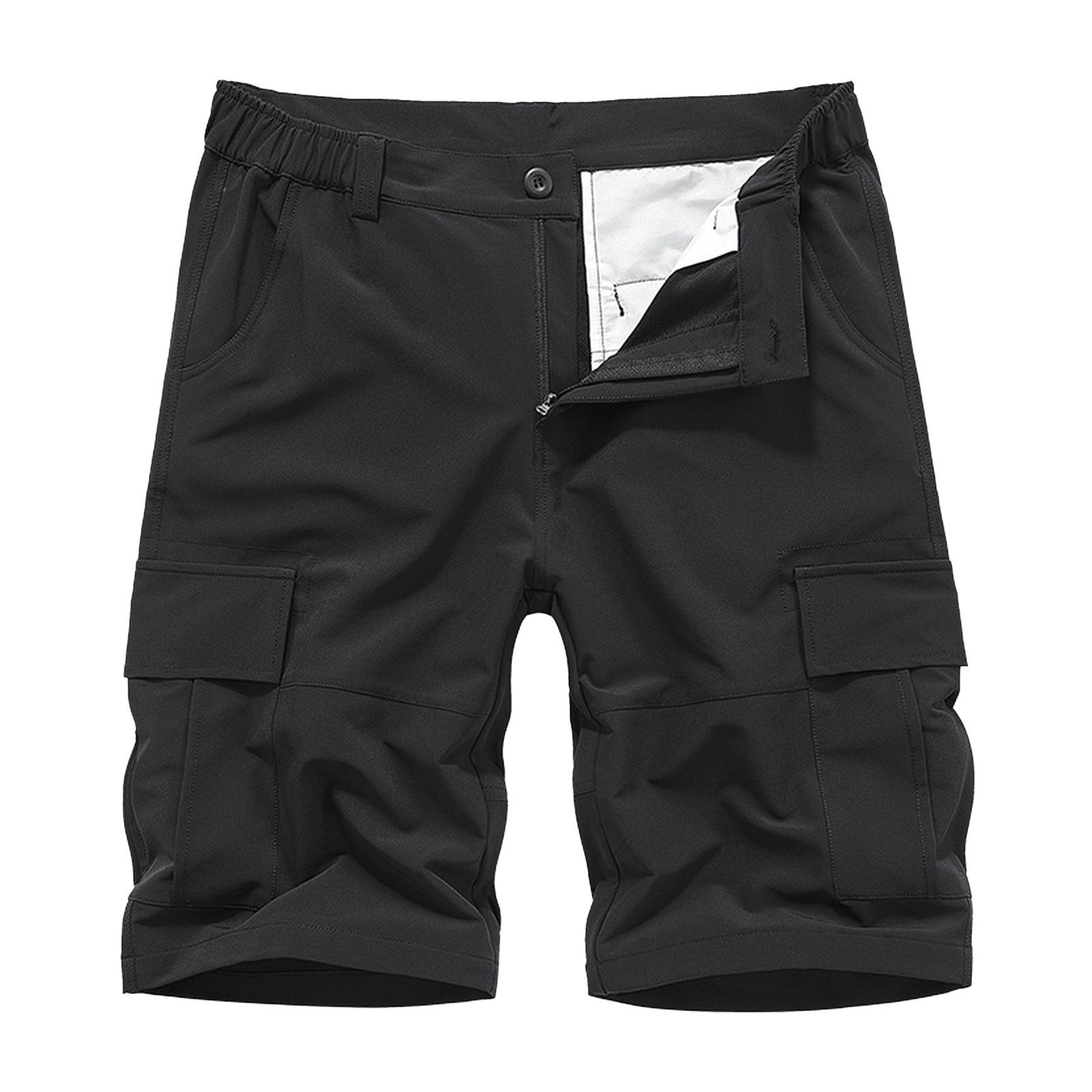 CARAT Men Pure Color Shorts Men's Cargo Shorts with Elastic