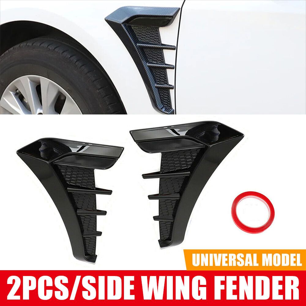 Gloss Black Side Fender Vent Covers (Pair) - PU Rubber Universal Car Exterior Trim | 340x80mm