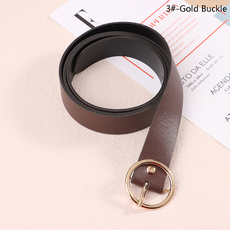 1Pc 100CM Leather Belt Fashion Waist Belts Metal Circle Buckle Waistband Pants Decorative Belt