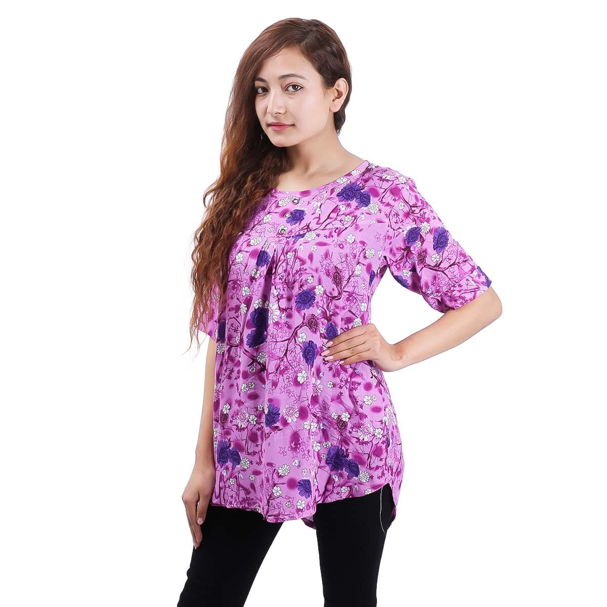 Pink Floral Printed Top For Women
