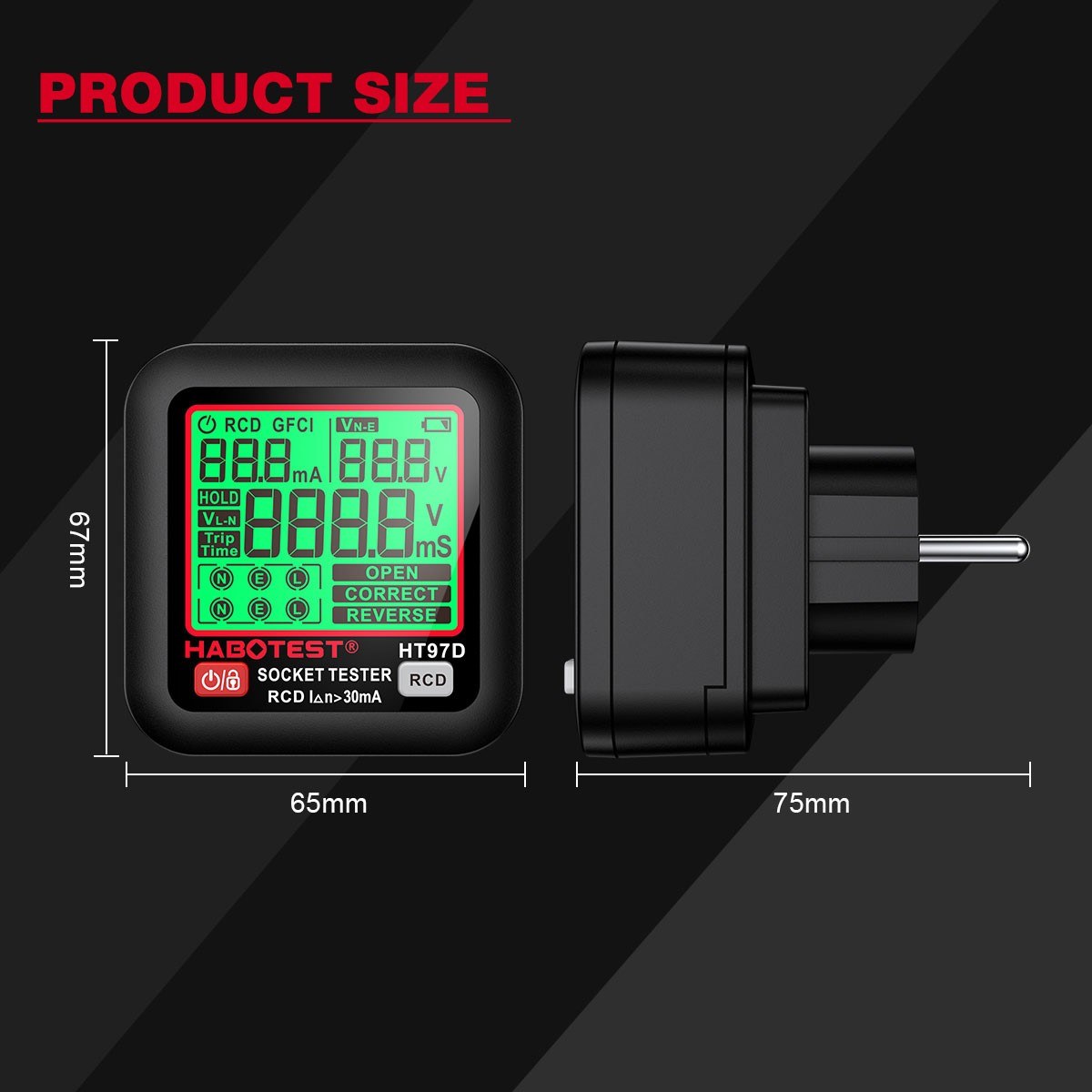 HABOTEST HT97D Digital Socket Tester Voltage Test EU Plug Socket Detector Intelligent Leakage Testing Multifunctional Phase Tester. 