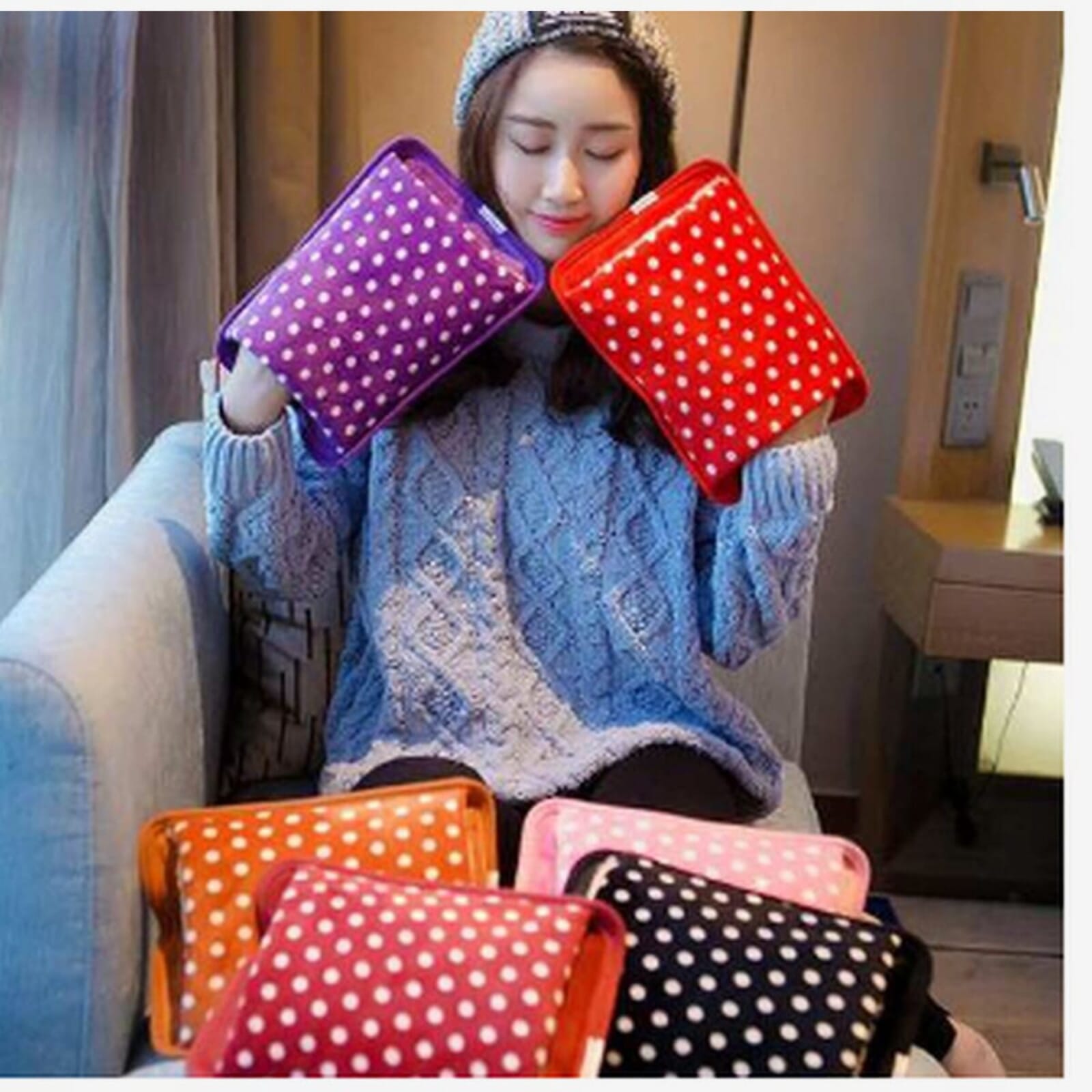 Electric Hot Water Bag With Fur Hand Warmer For Winter