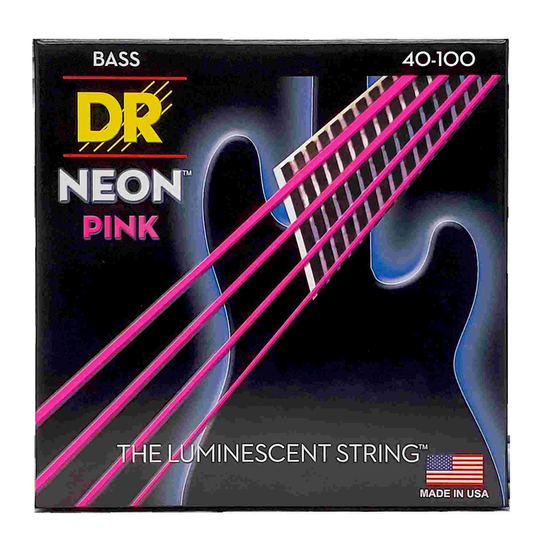 DR Strings 40-100 Hi-Def Neon Pink K3 Coated Bass Guitar Strings - Light 4 string