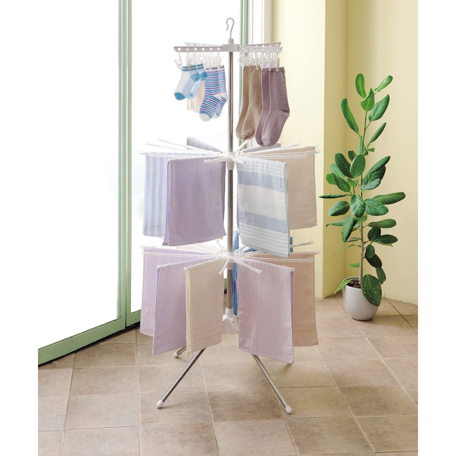 Stainless Steel Double Pole Portable Clothes Rack Foldable Garments