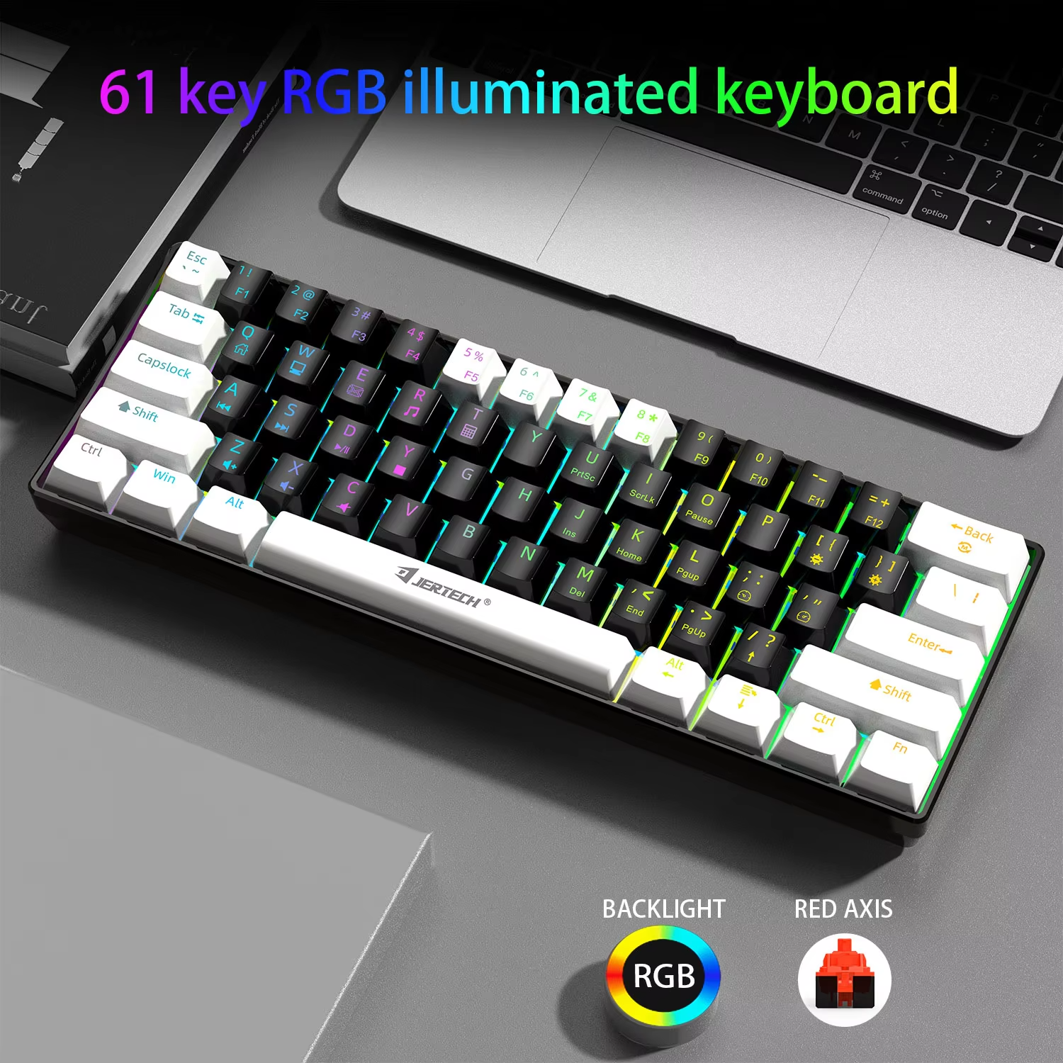 Jertech Keyboard JERTECH JK540 Custom White Arabic Mini Split Gamer 60 Percent Keyboard ...