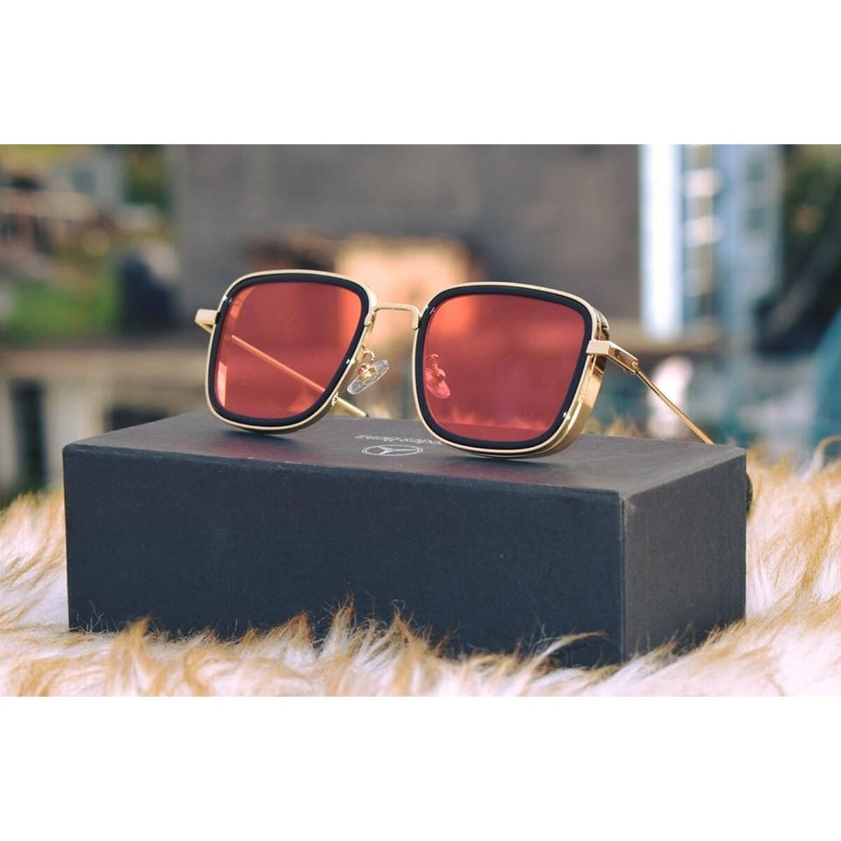 Silver Gold Black Frame Red Lens Sunglass