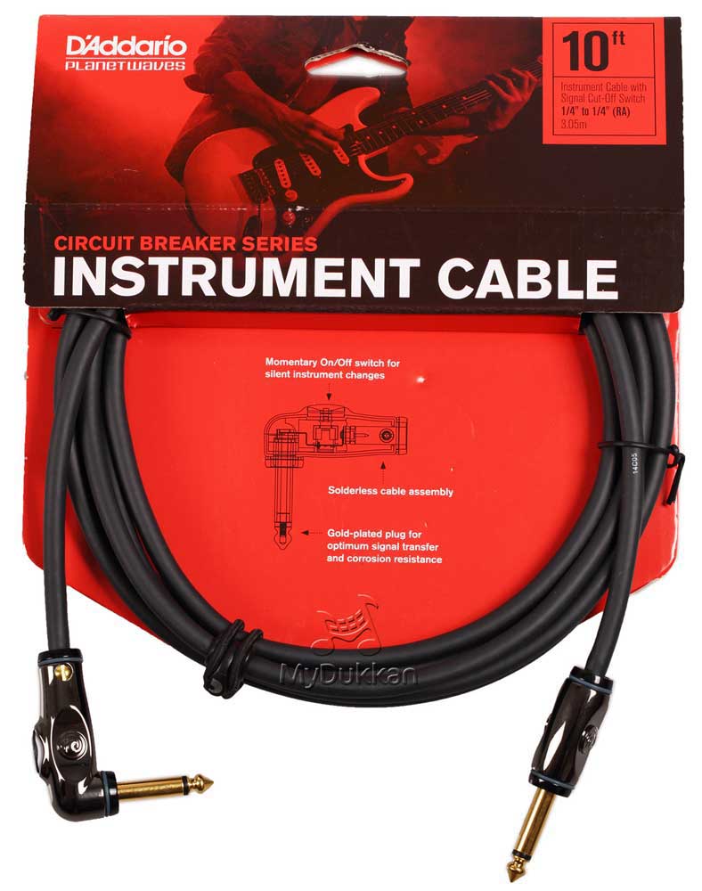 D'Addario  Planet Waves Pw-Agra-10 Circuit Breaker Instrument Cable With Right-Angle Plug