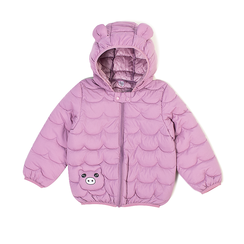 Baby Girl Pig Print Ear Hooded Light Weight Pink Down Jackets For