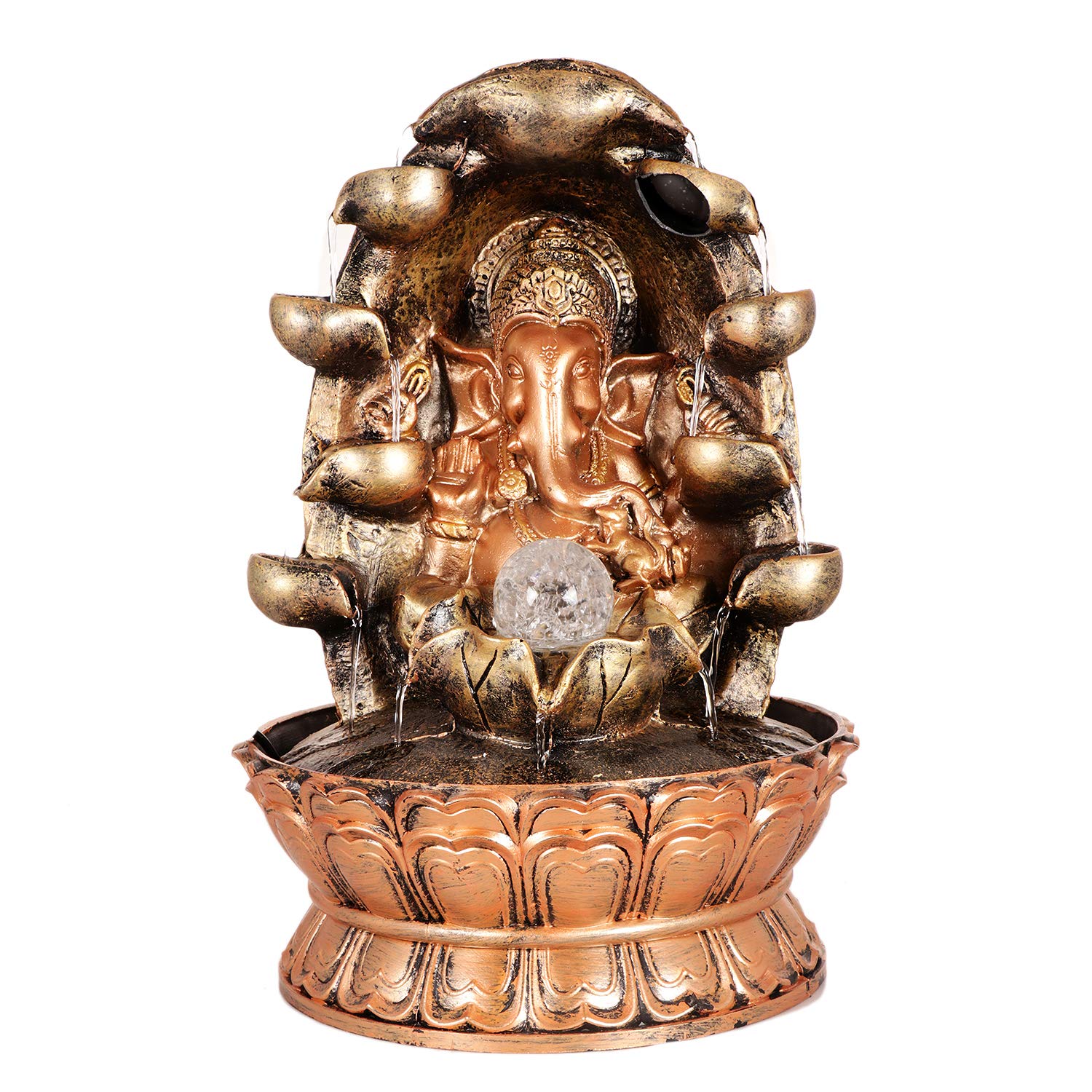 Lord Ganesh Fountain With Water Pump & LED Crystal Ball (Medium Size)