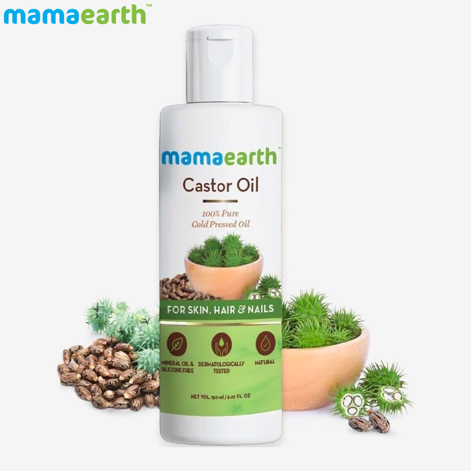 Mamaearth Castor Oil For Healthier Skin, Hair And Nails With 100% Pure And Natural Cold-Pressed Oil, 150Ml
