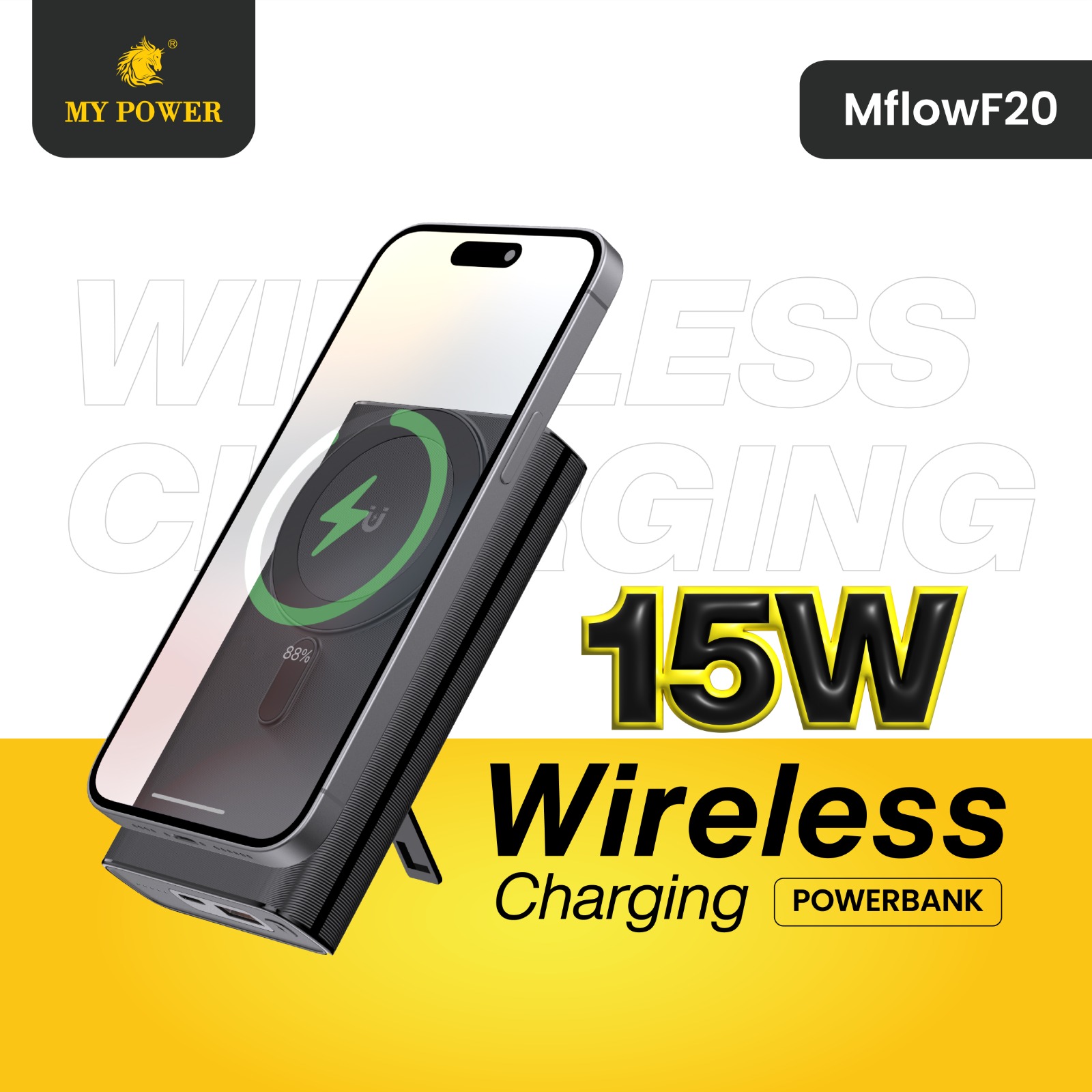UNIQO Power Mag 5K - Power Bank 5000 mAh, charge sans fil 15 W