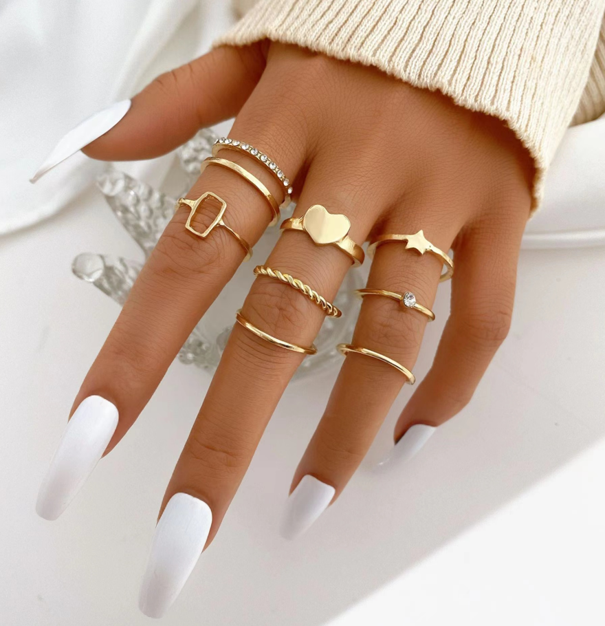 Elegant Accessories Minimal Design Ring Set For Women-9 Pcs