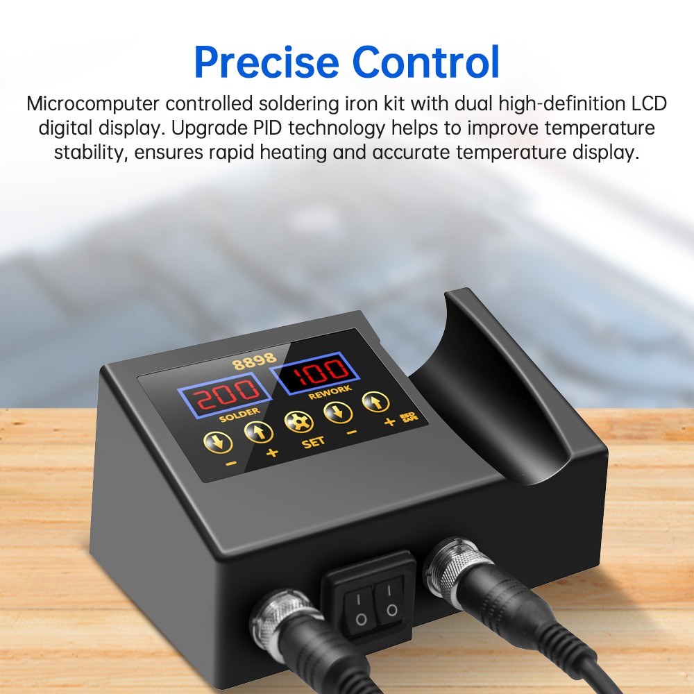 2 in 1 Soldering Station LCD Digital Display Hot Air Gun Welding Rework Temperature and Air Volume Adjustable Soldering Iron Kit For Cell-Phone BGA SMD PCB IC Repair Solder Iron Tools. 
