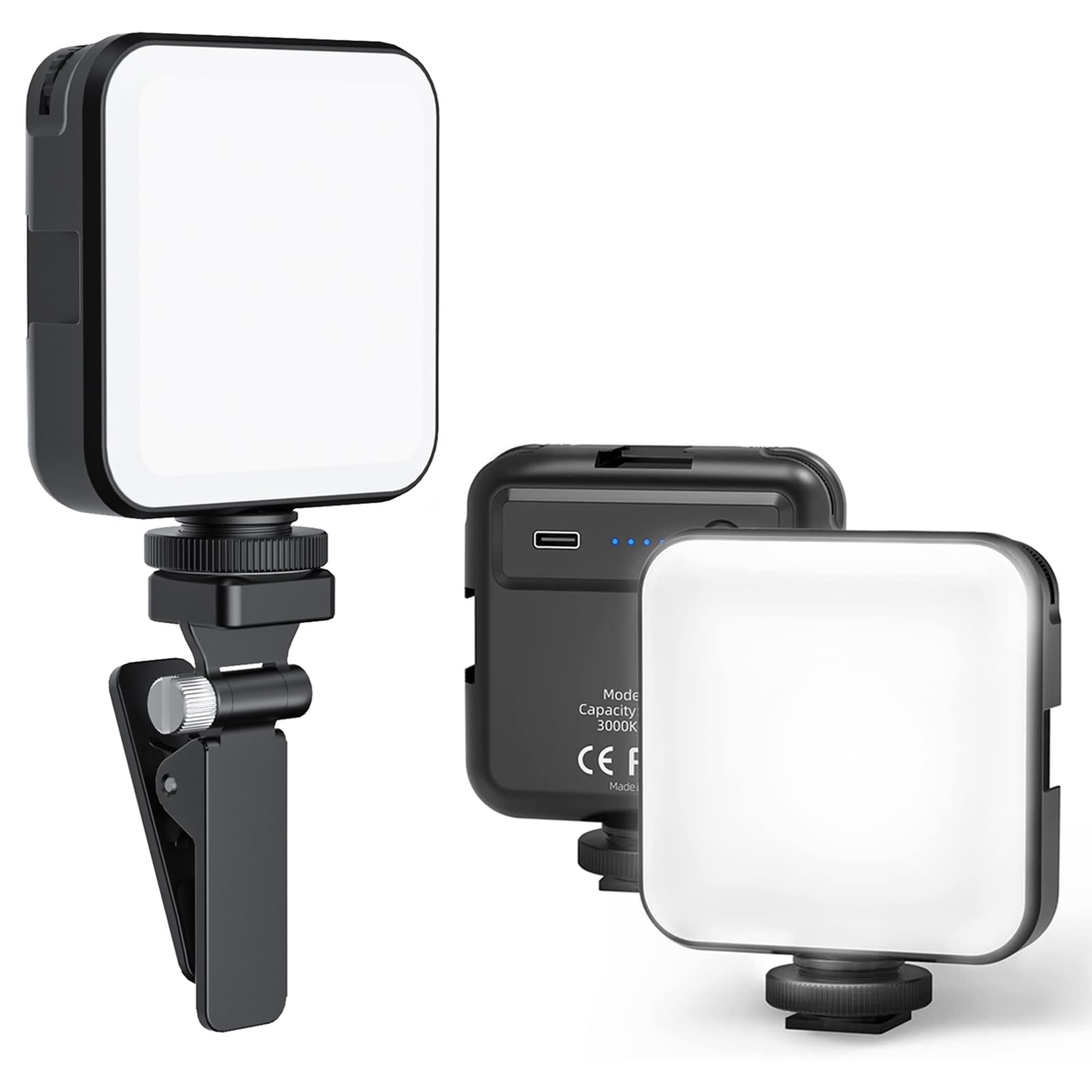 Lampe Selfie 90 LED Avec Clip - Batterie 2000mAh, Température Réglable 2700-6500K, 3 Modes, USB-C