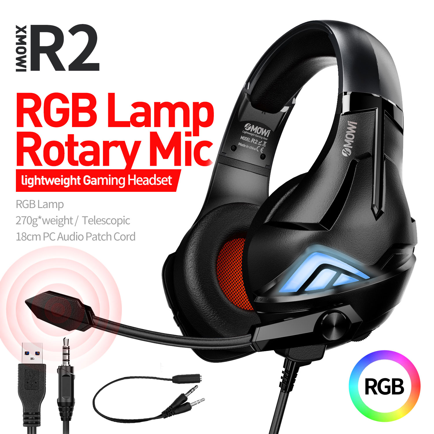 Plextone xMowi R2 RGB Lighting Over Earphone Gaming Headset With Mic On Earphone