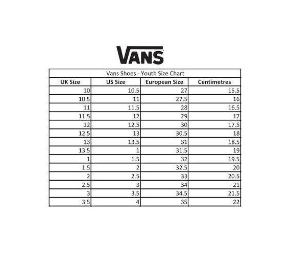 vans crib shoes size chart