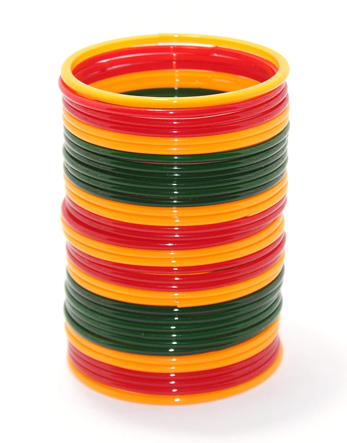 Glass Bangles Kanch Ko Chuda Chura Red Green Yellow Mixed Set Of