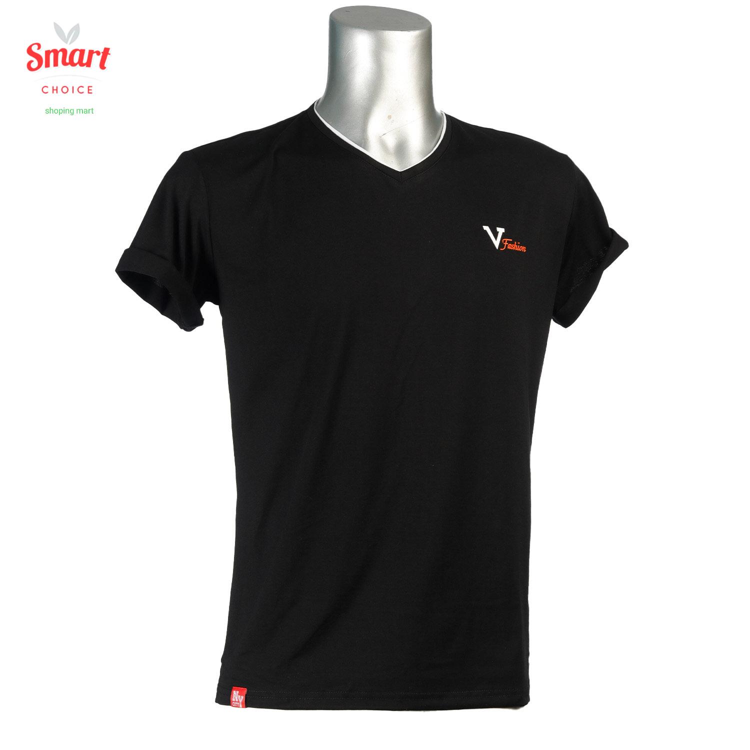 Black V Neck Plain T-Shirt For Men