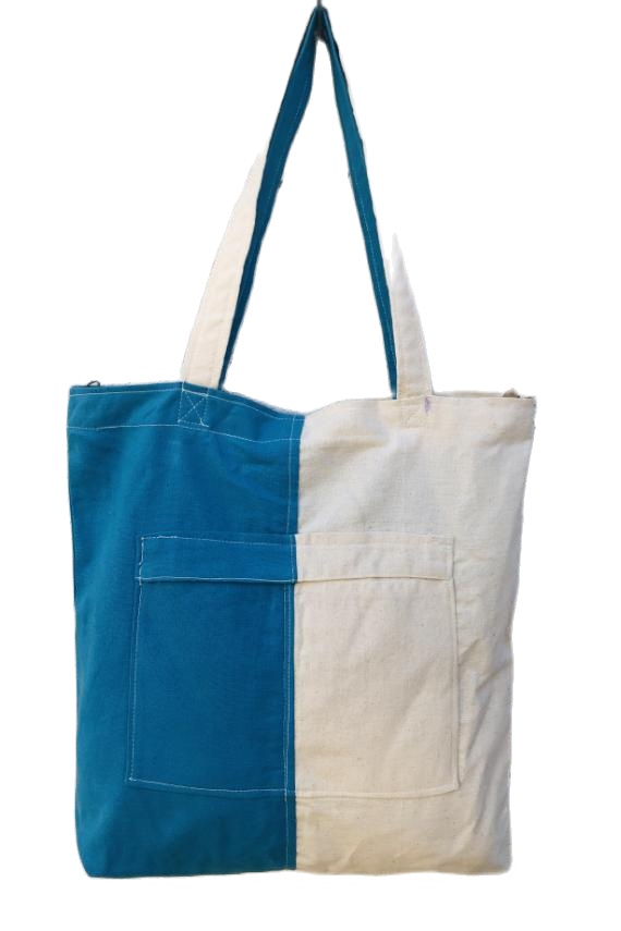 Light Grey/Blue Colour With Front Pocket Design Printed Tote Bag For Women
