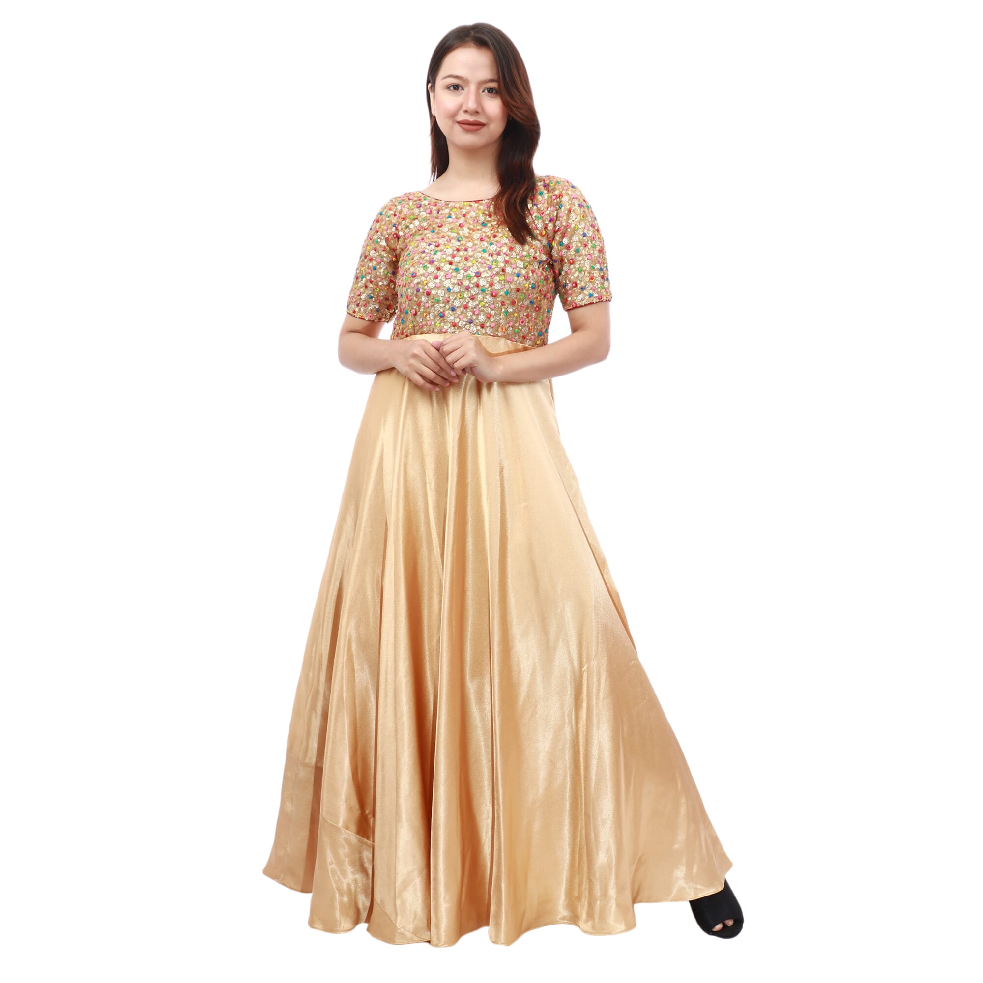 Golden colour hot sale long frock