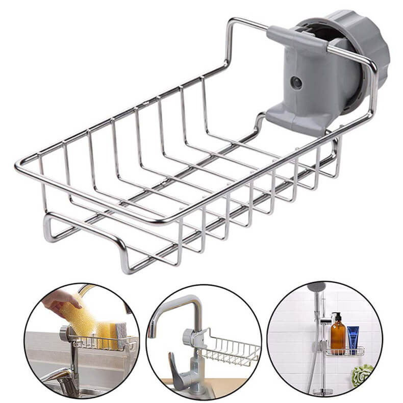 Stainless steel bendable faucet racks Rag Drain Rack Kitchen Free Drilling Sink Storage Rack Sink Sponge Storage Kitchen Bathroom Shelf Accessories