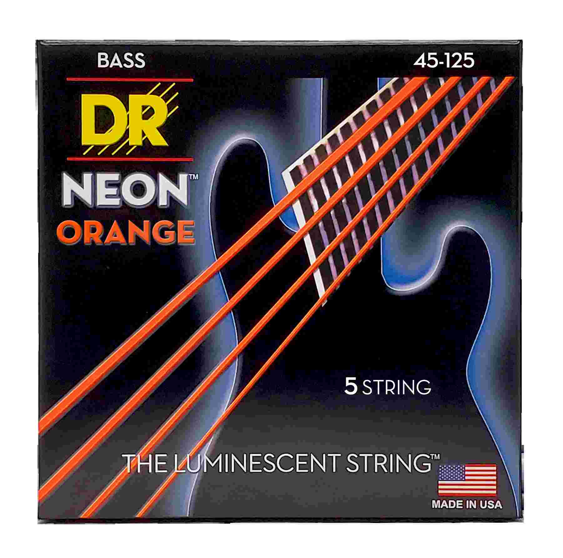 DR Strings 45-125 Hi-Def Neon Orange K3 Coated Bass Guitar Strings - Medium 5 string