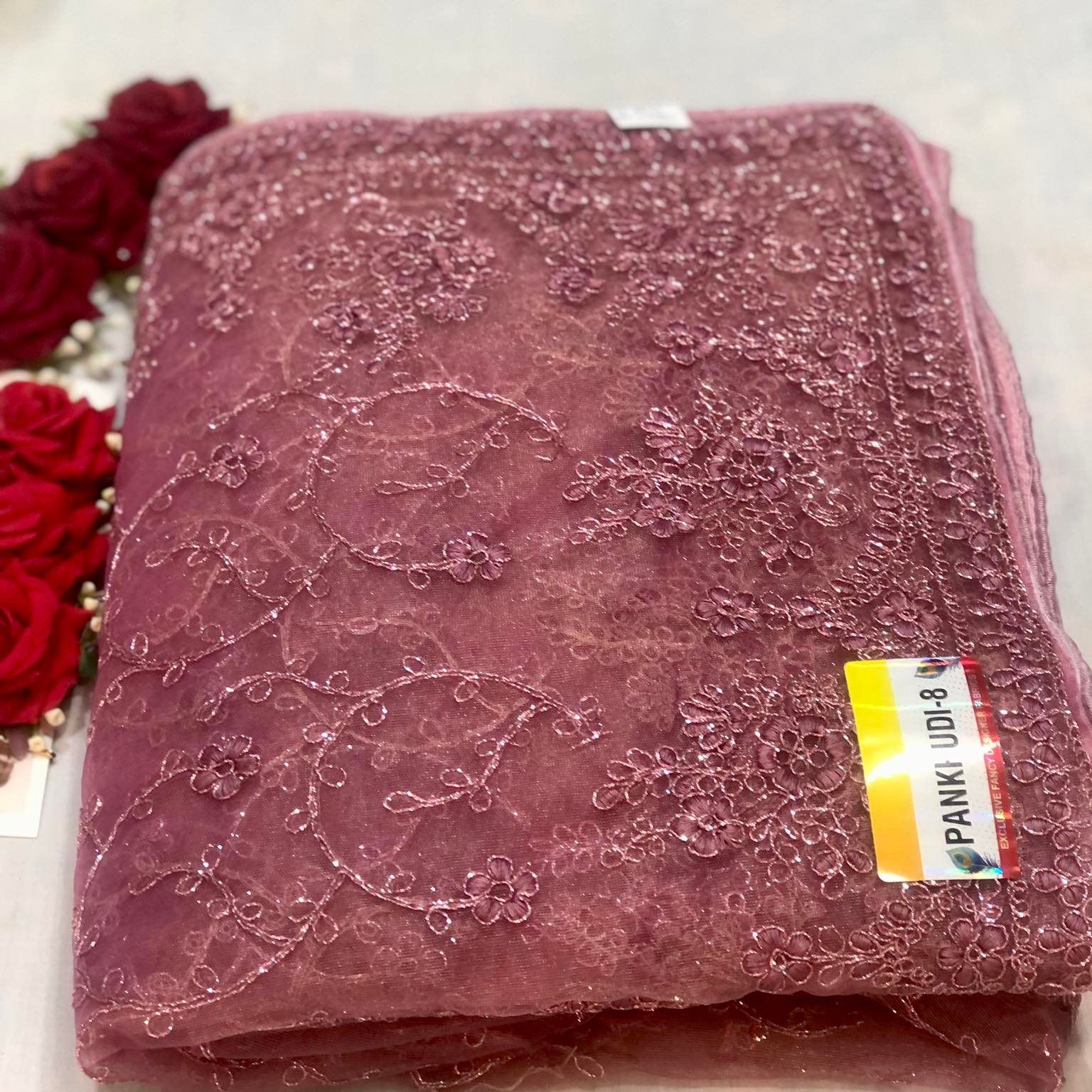 FCA-Women Floral Net Embroidered Heavy Work Saree