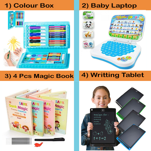 Baby Toy Combo Set - Colour Box, Baby Laptop, Sank Book, Writting Tablet | Educational Toys for Kids & Toddlers