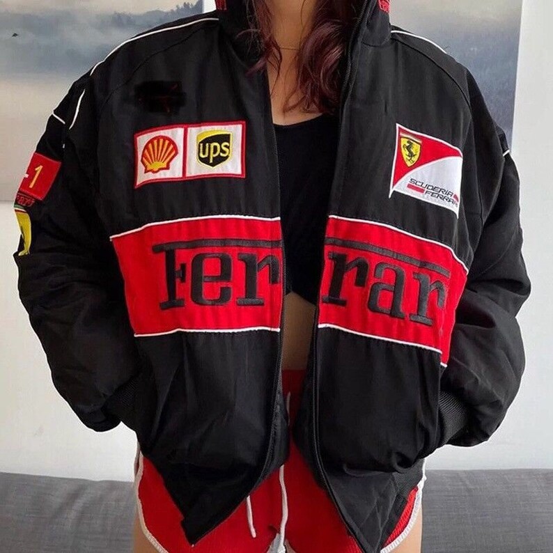 Summer New Ferrari Vintage Racing Jacket Embroidered Cotton Padded Rider Jackets Printed Trend Biker Outwear Daraz .np