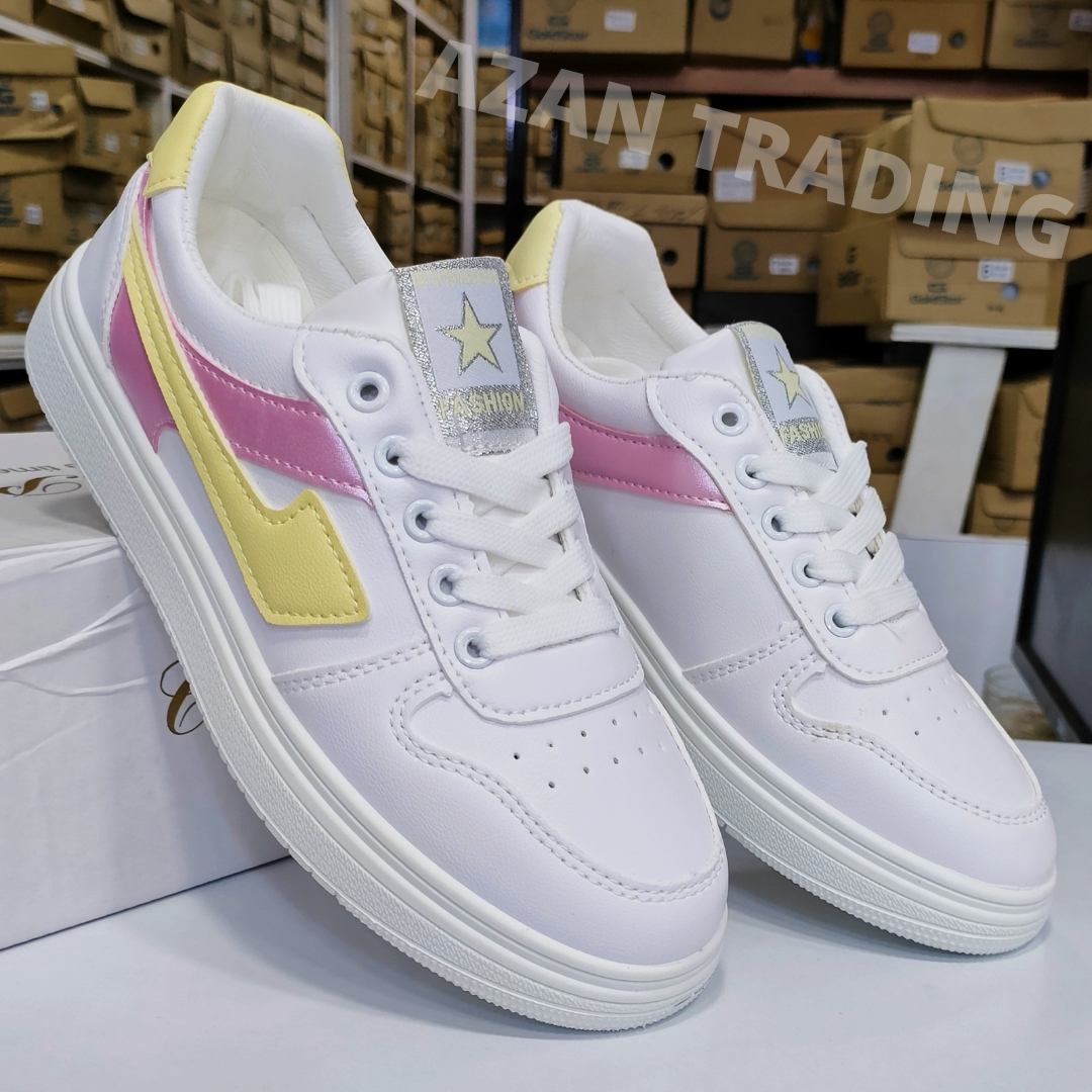 Korean White Sneaker Yellow Pink For Women