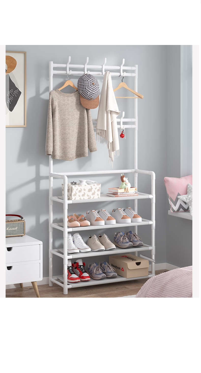2-In-1 Coat Rack Stand With 8 Hooks And 4 Layer Shoe Shelves 60Cm Wide ...