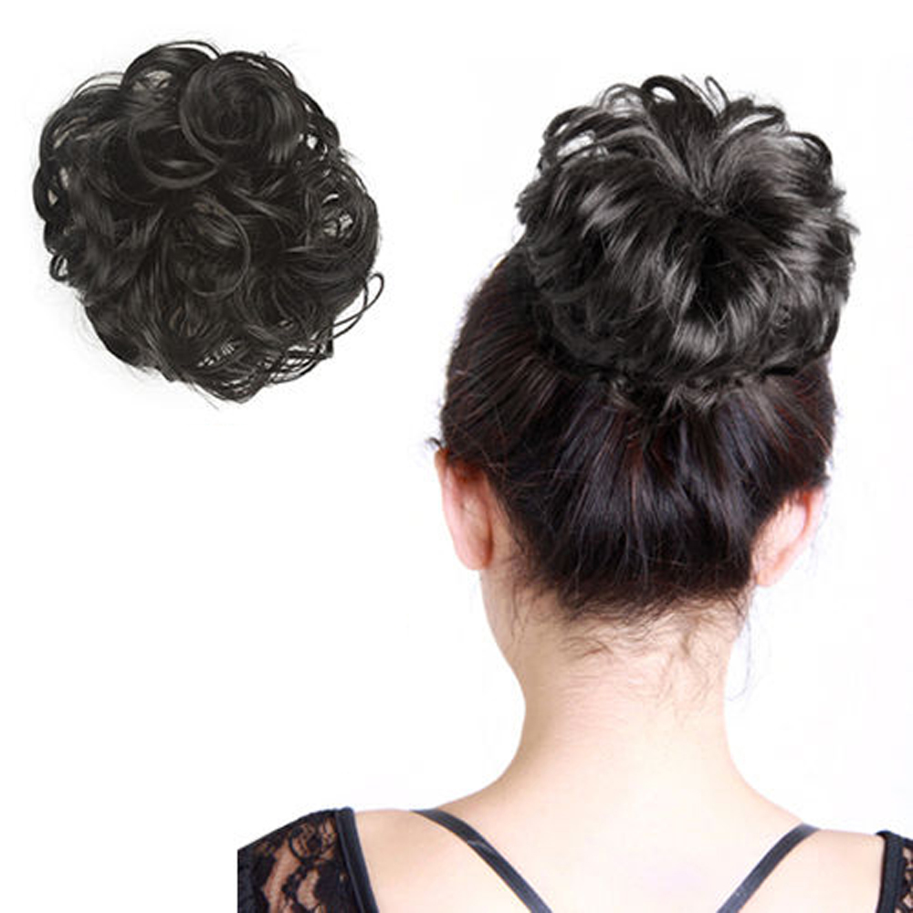 Hair Extension Bun Elastic Hair Tie Hairpiece Black Pack Of 2