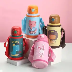 380 ML Kawaii Bear Thermo Bottle For Kids Girl School Women Stainless Steel  Insulated Cup With Straw Cute Thermal Water Bottles