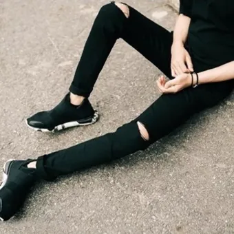 black pants knee cut