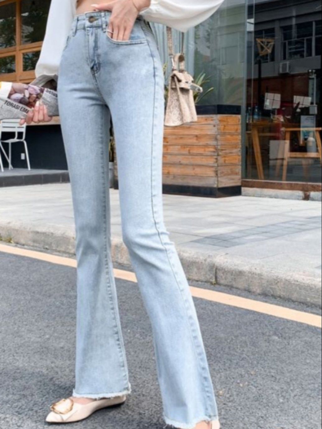 8953# Autumn Fashion Denim Maternity Straight Long Jeans Wide Leg Loose belly  Pants Clothes for Pregnant Women Pregnancy Casual